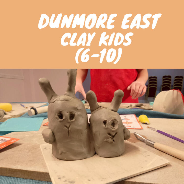 Kids Pottery Classes Close up of unfired clay figurines shaped like bunnies made by a child during a pottery class